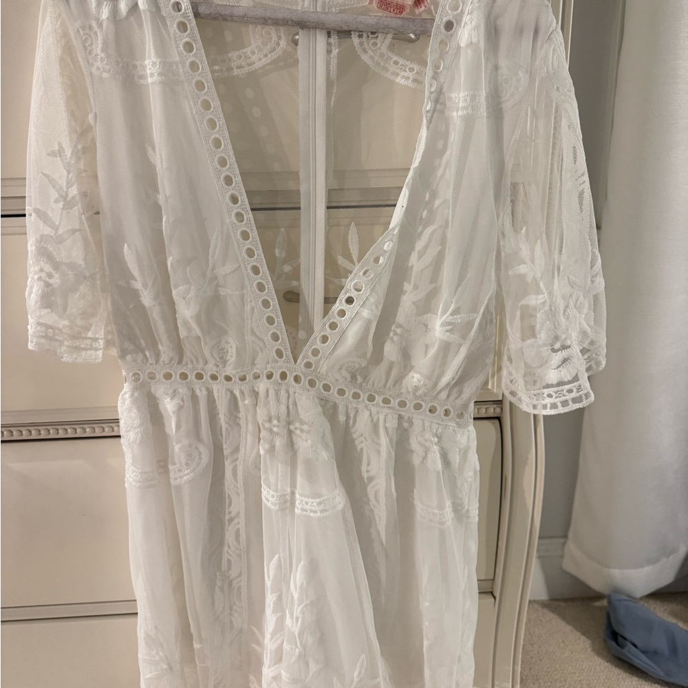 Showpo Ivory Embroidered Jumpsuit